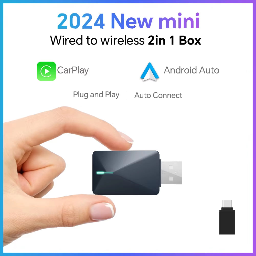 NEW Wireless Mini Box 2In1 Carplay Android Auto Wireless Mini Box Adapter Smart Plug and Play Dongle Bluetooth Wifi Fast Connect